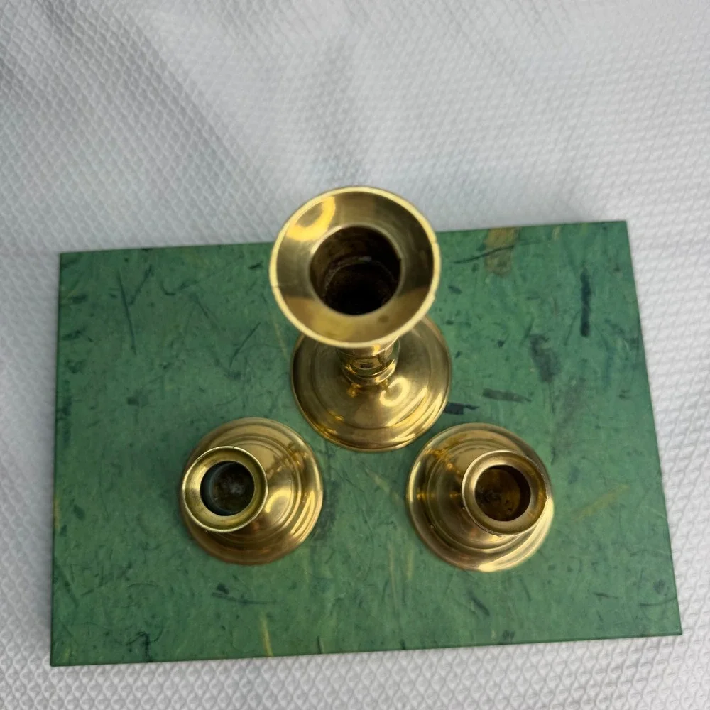 VTG Brass Candlestick Holders Set of 3 Graduated Taper Gold Made in Japan India